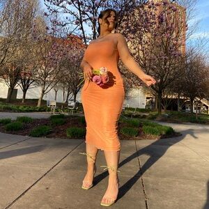 Princess Polly Orange and Pink Mesh Floral Dress